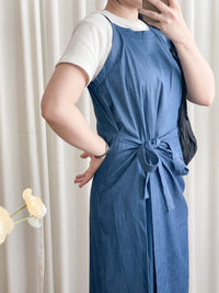 Denim, Dress 牛仔色微入肩寬鬆包式修腰連身裙/ DS9639