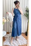Denim, Dress 牛仔色微入肩寬鬆包式修腰連身裙/ DS9639