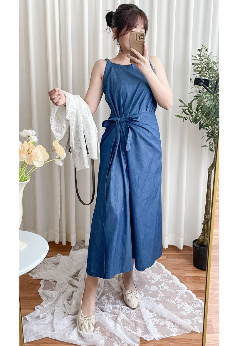 Denim, Dress 牛仔色微入肩寬鬆包式修腰連身裙/ DS9639