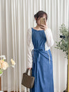 Denim, Dress 牛仔色微入肩寬鬆包式修腰連身裙/ DS9639