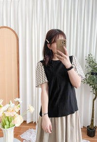 Patterned Sleeve Tee 波浪紋傘手袖彈性上衣/ TP9047