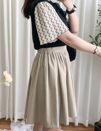 （超百搭顯瘦單品！) Flair, Skirt 長度剛好顯幼腰間皺皺修肚膝上裙/ SK8841