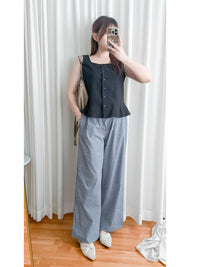 Sleeveless Square Neck Chiffon Top 方領無袖細荷葉衣尾雪紡上衣/ BU9113