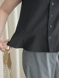 Sleeveless Square Neck Chiffon Top 方領無袖細荷葉衣尾雪紡上衣/ BU9113