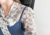 (藍色陶瓷花) Floral 防皺絲帶領口雪紡上衣, Blouse/ BU9014