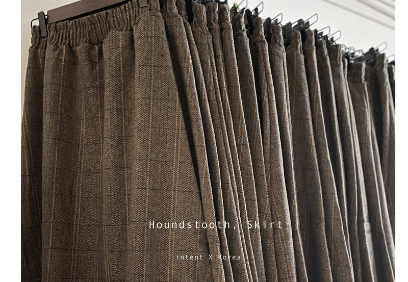 【intent X Korea label】 Houndstooth, Skirt 全橡筋腰斜格紋顯瘦半裙/ SK8857