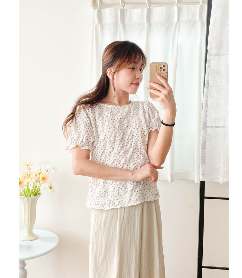 （現貨售完即止) Floral, Blouse 果子印花皺皺上衣/ TP9050