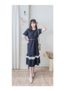 Navy Ruffle Dress 深藍彈性舒適波浪裙擺連身裙/ DS9874