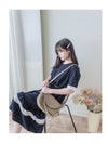 Navy Ruffle Dress 深藍彈性舒適波浪裙擺連身裙/ DS9874
