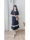 Navy Ruffle Dress 深藍彈性舒適波浪裙擺連身裙/ DS9874
