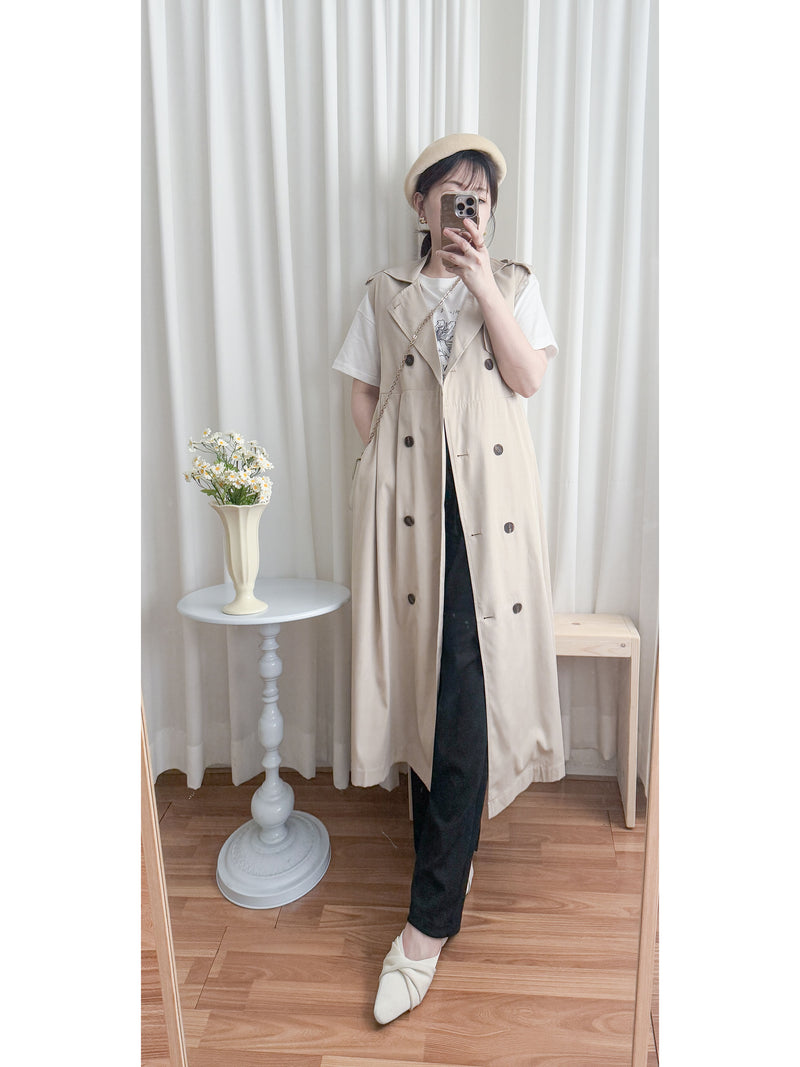 Trench Vest Dress 杏色背心風衣連身裙或外套/ DS9866