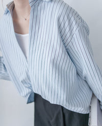 Stripe Layered Twist Shirt 立體細褶條紋綁結套裝恤衫/ SE8109