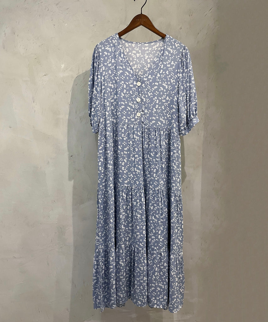 ( 防皺棉/ 特別點點印花) Babybreath 天空藍白色影子點點花傘裙, Dress/ DS9472