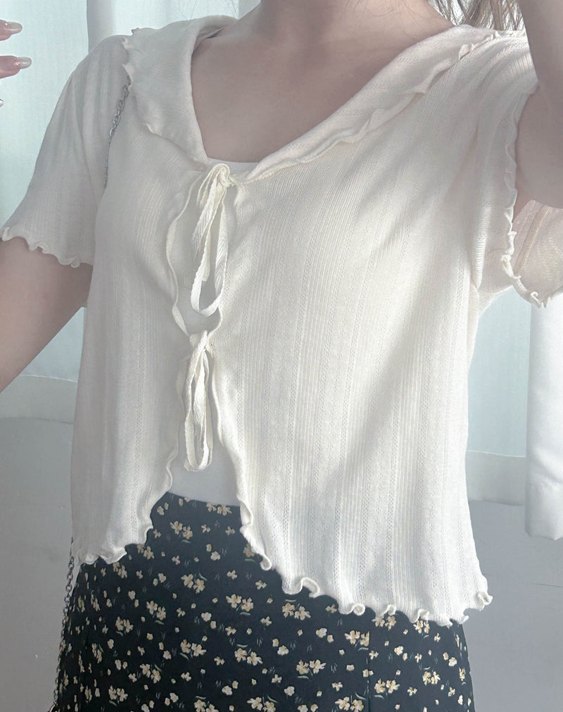 Onni, Blouse 韓系設計感翻領荷葉邊上衣/ BU9054 （cream soldout)