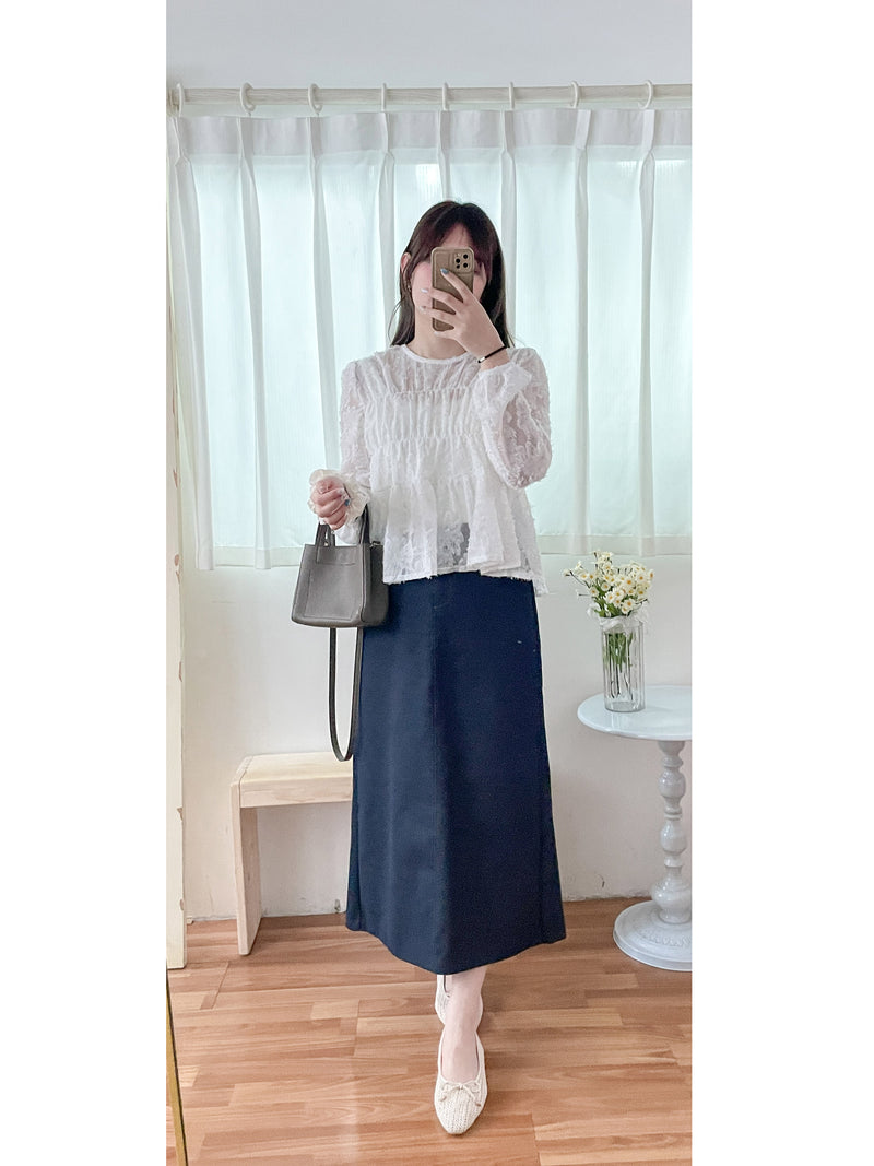 (限量現貨回歸) Feather Daisy, Blouse 羽毛花花前橡筋裙擺上衣 /BU9091