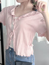 Onni, Blouse 韓系設計感翻領荷葉邊上衣/ BU9054 （cream soldout)
