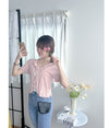 Onni, Blouse 韓系設計感翻領荷葉邊上衣/ BU9054 （cream soldout)