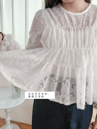 (限量現貨回歸) Feather Daisy, Blouse 羽毛花花前橡筋裙擺上衣 /BU9091
