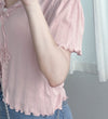 Onni, Blouse 韓系設計感翻領荷葉邊上衣/ BU9054 （cream soldout)