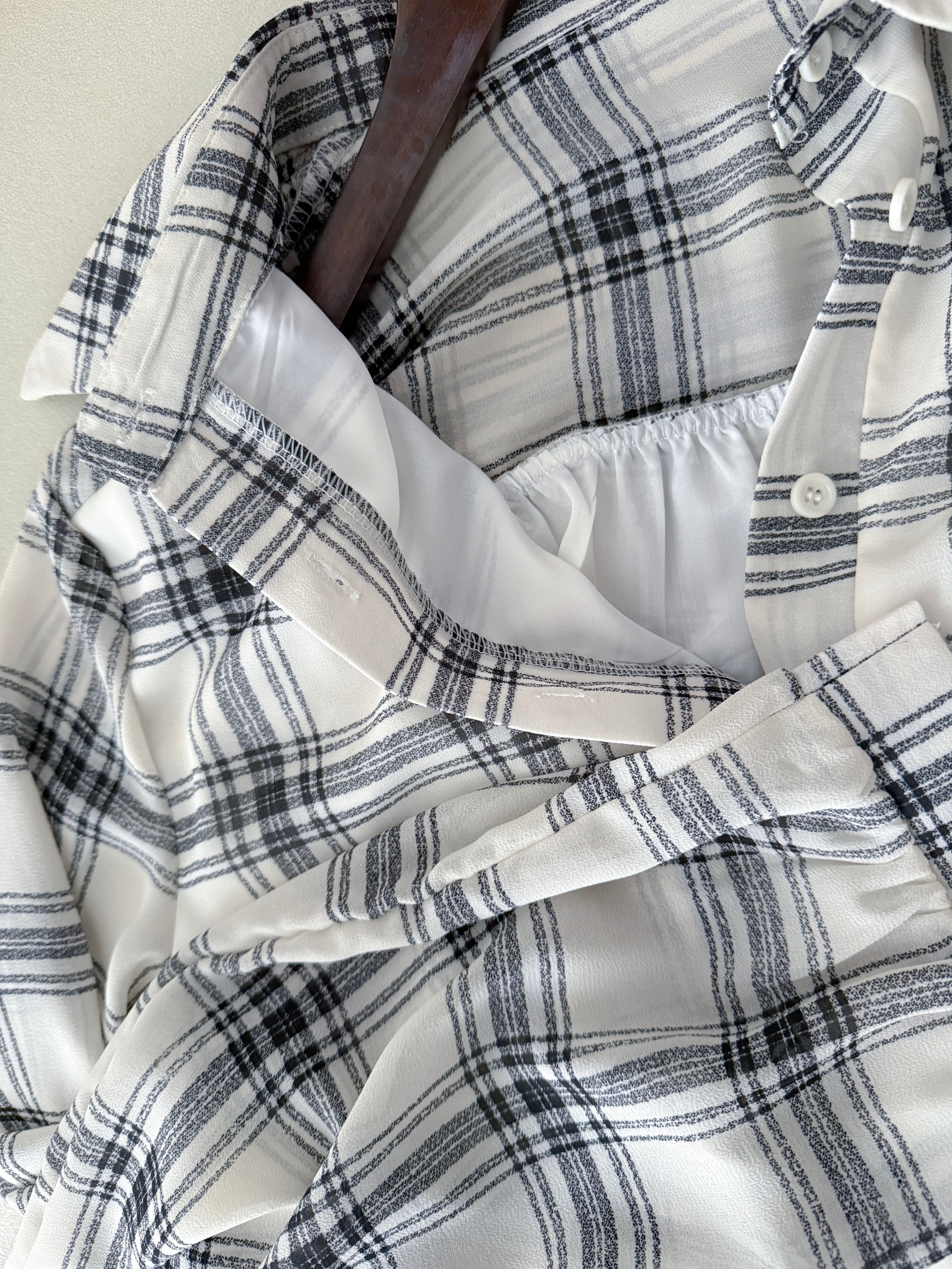 Chiffon Checked Dress 雪紡格紋修腰口袋連身裙/ DS1079