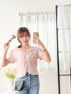 Onni, Blouse 韓系設計感翻領荷葉邊上衣/ BU9054 （cream soldout)