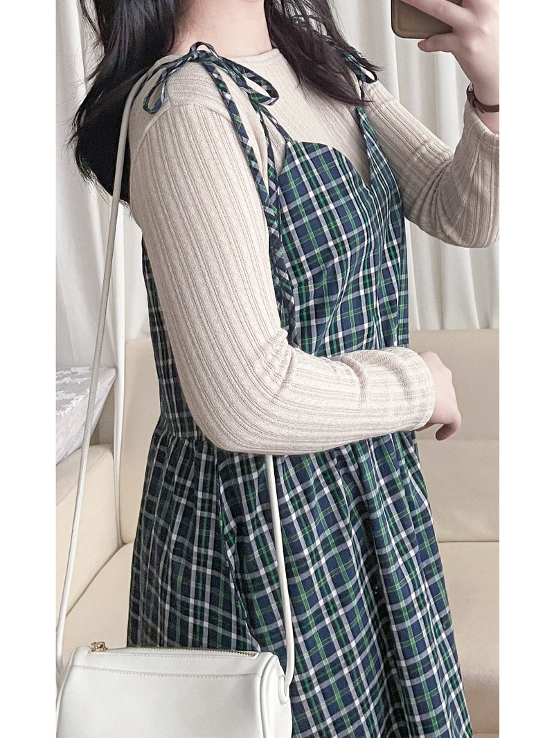2-way Classic Check Dress 兩著配件裝飾修腰格子連身裙/ DS9824 (Pre-order 3月5截單)