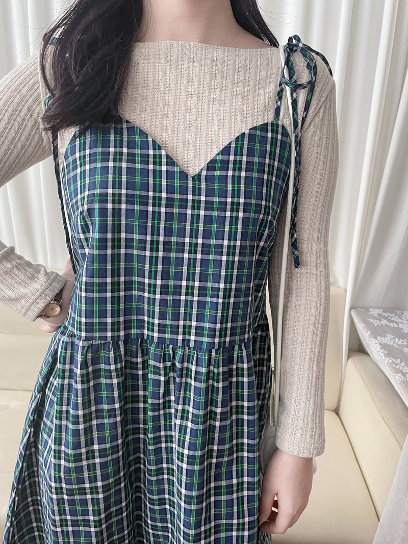 2-way Classic Check Dress 兩著配件裝飾修腰格子連身裙/ DS9824 (Pre-order 3月5截單)