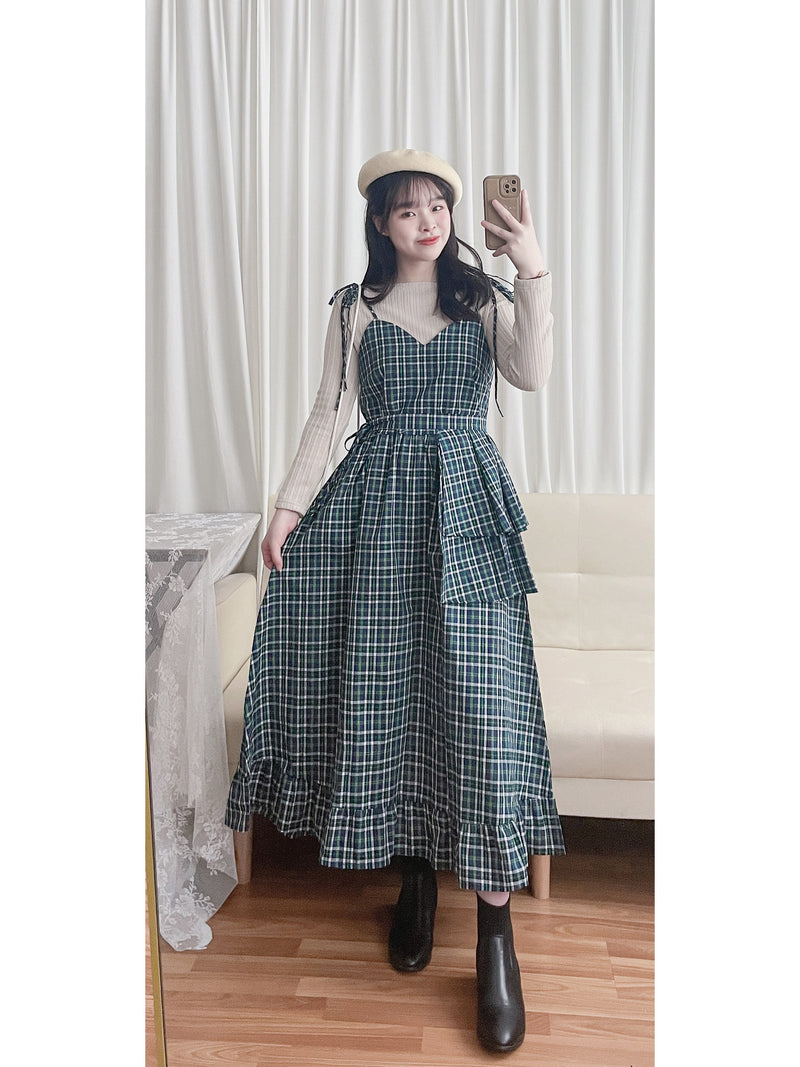 2-way Classic Check Dress 兩著配件裝飾修腰格子連身裙/ DS9824 (Pre-order 3月5截單)