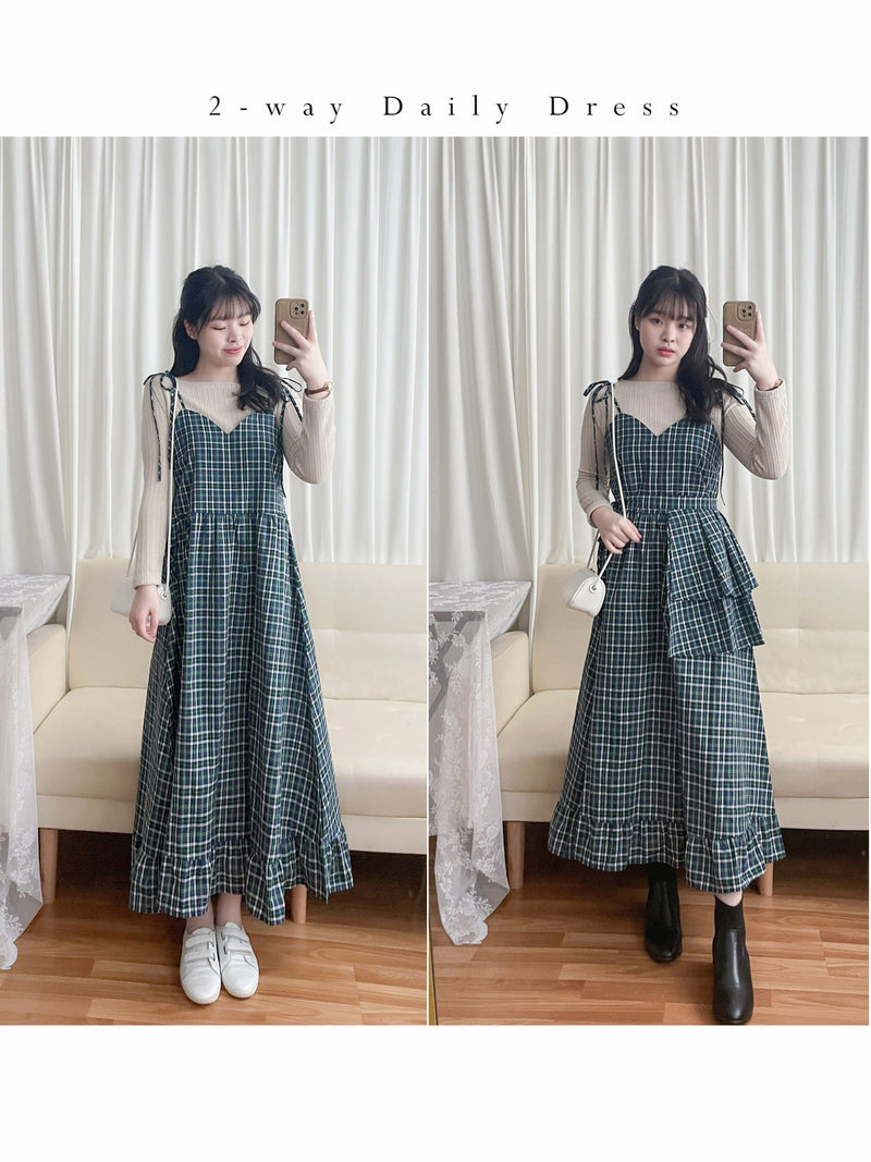 2-way Classic Check Dress 兩著配件裝飾修腰格子連身裙/ DS9824 (Pre-order 3月5截單)