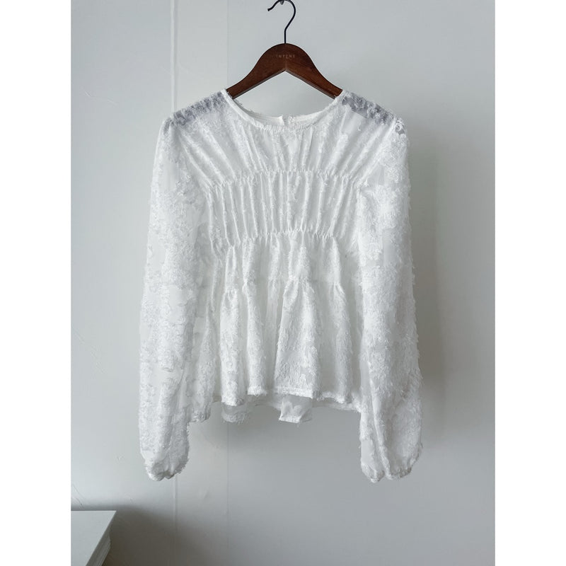 (限量現貨回歸) Feather Daisy, Blouse 羽毛花花前橡筋裙擺上衣 /BU9091