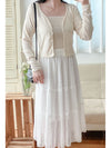 Simple Lace Edge Cardigan Set 防皺平領口幼通花吊帶＋直紋外套/ TP9121