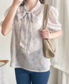 （浪漫氣質款) Blossom Blouse 淡粉色青瓷花線條上衣/ BU9061