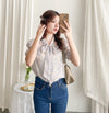 （浪漫氣質款) Blossom Blouse 淡粉色青瓷花線條上衣/ BU9061