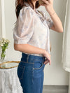 （浪漫氣質款) Blossom Blouse 淡粉色青瓷花線條上衣/ BU9061