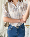 （浪漫氣質款) Blossom Blouse 淡粉色青瓷花線條上衣/ BU9061
