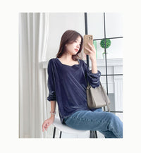 Suede Shine 後背蝴蝶光澤絨面橡筋手袖, Blouse/ TP8923 (midnight blue sold out)