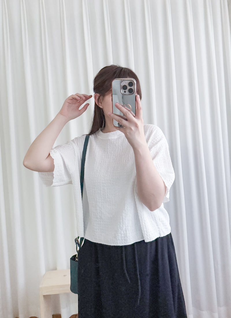 Round Collar Top 防皺好看微花邊立體格紋上衣/ TP9134