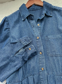 ! 熱賣款式 限量現貨 ✨(有口袋) Denim Pleated Dress 牛仔布隨性口袋前腰下車褶連身裙/ DS9661