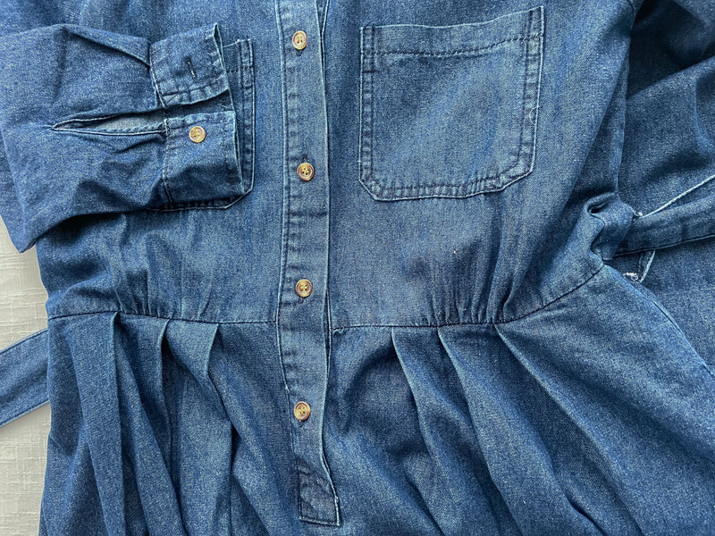 ! 熱賣款式 限量現貨 ✨(有口袋) Denim Pleated Dress 牛仔布隨性口袋前腰下車褶連身裙/ DS9661