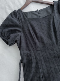 Black Garden Dress 黑色方領立體小花連身裙/ DS9879