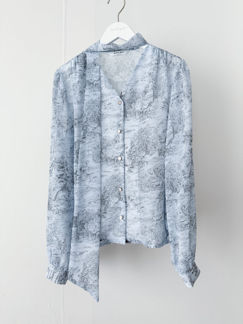 porcelain Blouse 琉璃藍色青瓷印花上衣/ BU9093