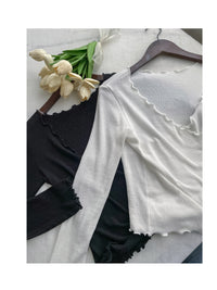 Wrap Neck Top 顯瘦疊領波浪衣邊彈性上衣/ TP9119