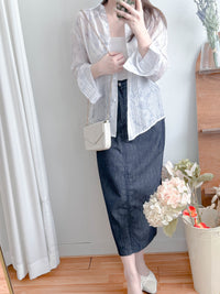 Navy Denim Skirt 深藍後橡筋簡約牛仔裙/ SK8906