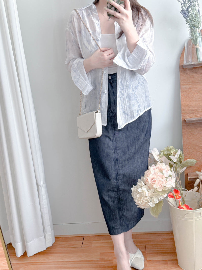 Navy Denim Skirt 深藍後橡筋簡約牛仔裙/ SK8906
