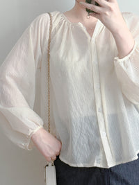 Bubble Sleeve Shirt 仿恤衫直條紋泡泡袖上衣/ BU9118