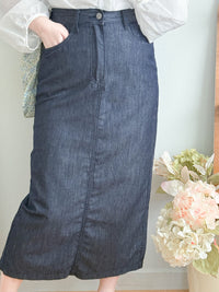 Navy Denim Skirt 深藍後橡筋簡約牛仔裙/ SK8906