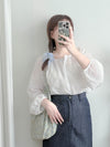 Bubble Sleeve Shirt 仿恤衫直條紋泡泡袖上衣/ BU9118