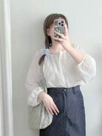 Bubble Sleeve Shirt 仿恤衫直條紋泡泡袖上衣/ BU9118