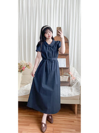 Collar Dress 輕復古小領口配鈕扣棉質連身裙/ DS9850