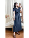 Collar Dress 輕復古小領口配鈕扣棉質連身裙/ DS9850
